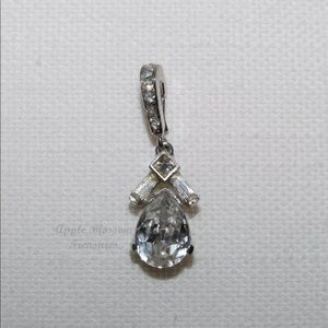Vintage Estate Trifari Silver Tone Pear Shape Pendant-Pave & Baguette Accents